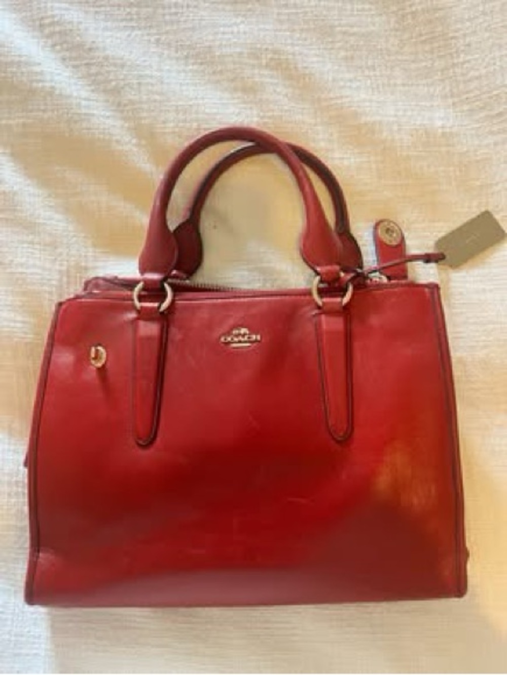 Coach Red Leather Satchel with Double Top Handles